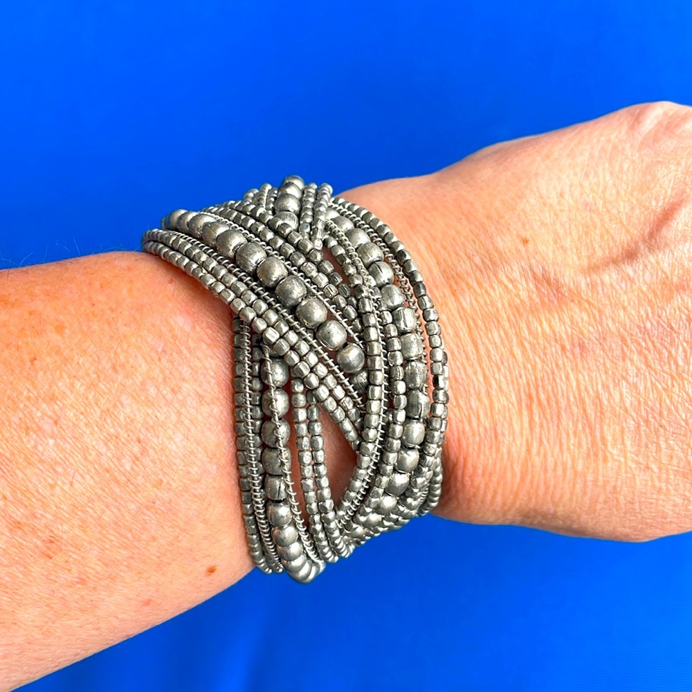 Vintage silver bead cuff bracelet